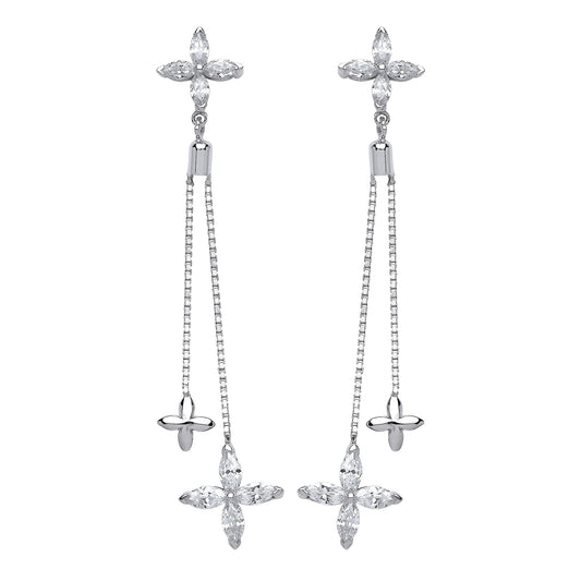 Silver  marquise CZ Shooting Stars Drop Earrings - GVE562
