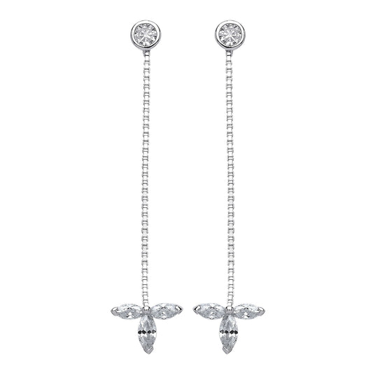 Silver marquise CZ Falling Leaves Drop Earrings - GVE563