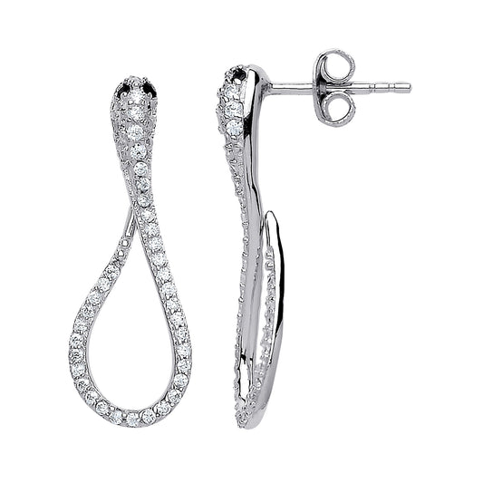Silver  CZ Loopy Snake Drop Earrings - GVE564