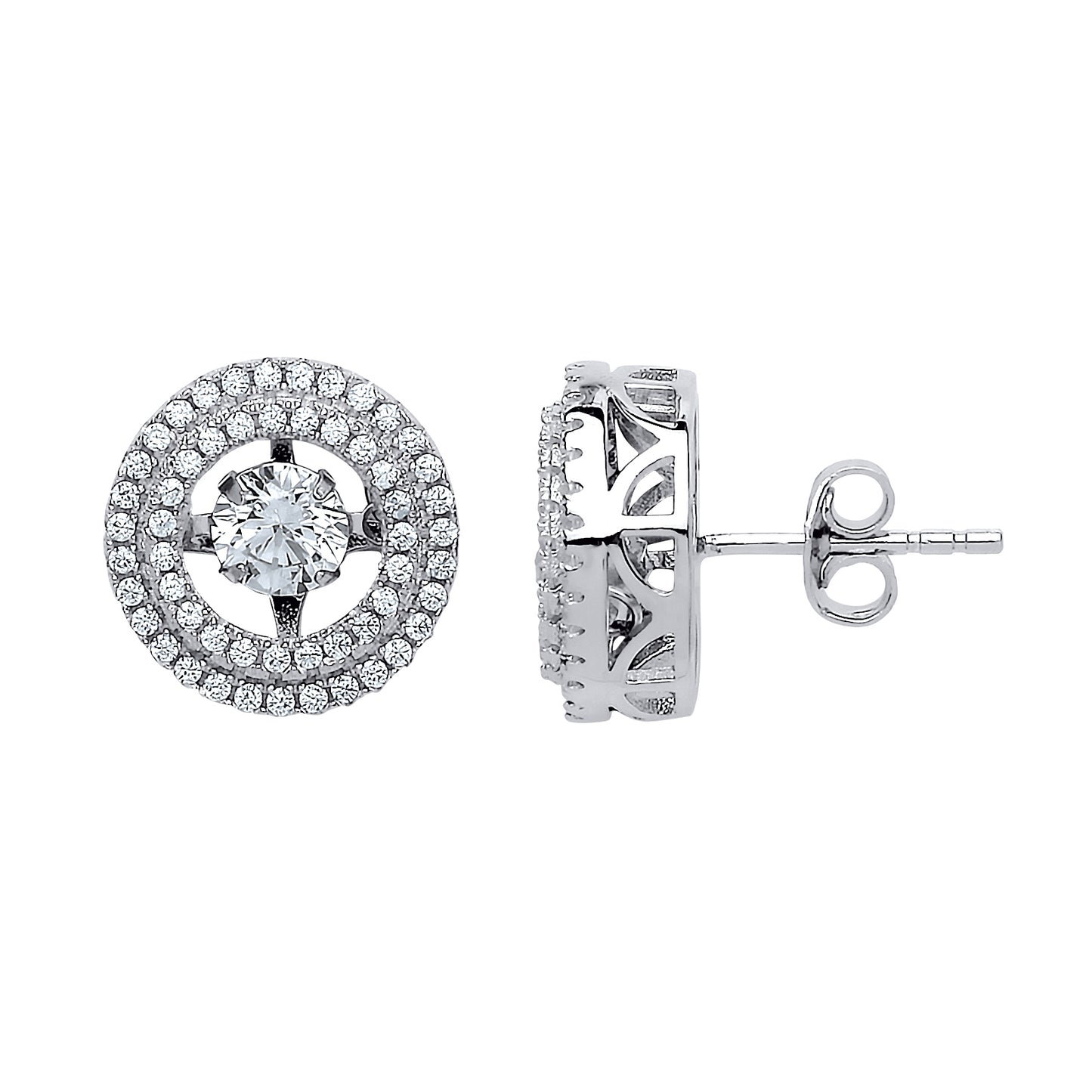 Silver  CZ Floating Halo Stud Earrings - GVE566