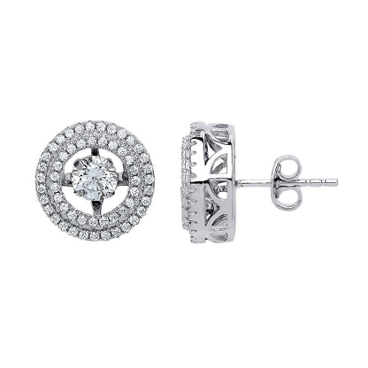 Silver  CZ Floating Halo Stud Earrings - GVE566