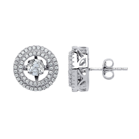 Silver  CZ Floating Halo Stud Earrings - GVE566