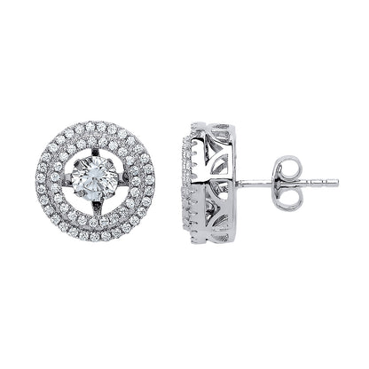 Silver  CZ Floating Halo Stud Earrings - GVE566