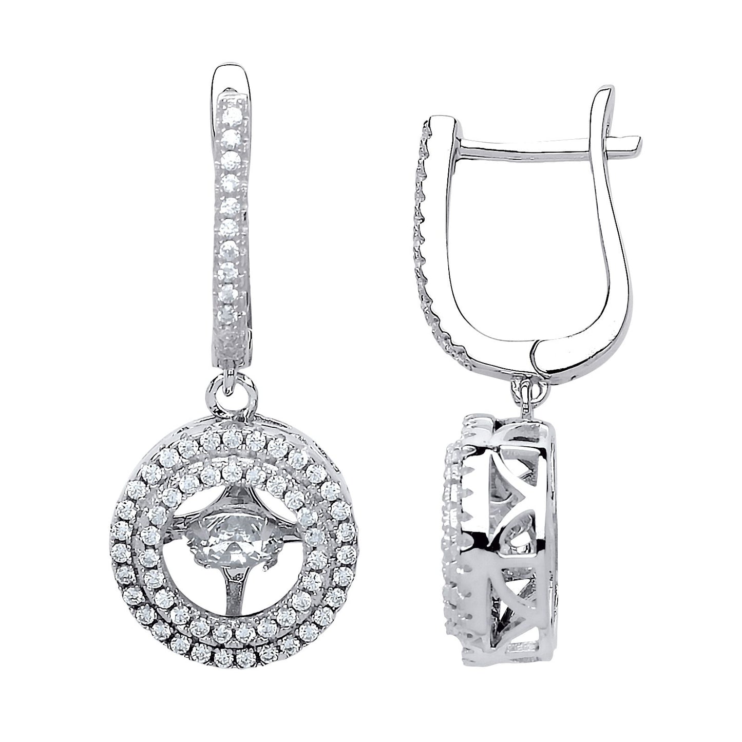 Silver  CZ Floating Halo Drop Earrings - GVE567