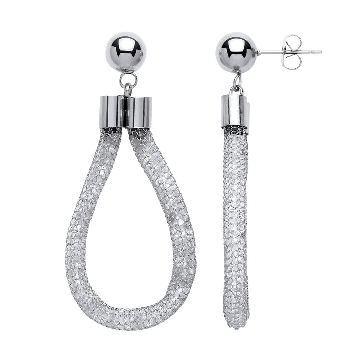 Steel  Crystal Mesh Snake Loop Drop Earrings 4mm 55mm - 8mm Balls - GVE570RH