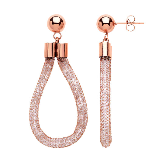 Rose Steel  Crystal Mesh Loop Drop Earrings 4mm 55mm - 8mm Balls - GVE570ROSE