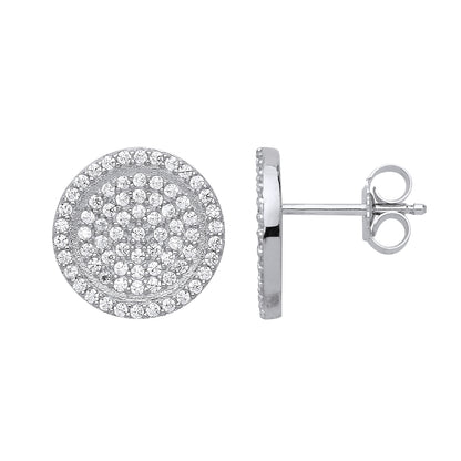 Silver  CZ Pave Halo Cluster Stud Earrings - GVE571