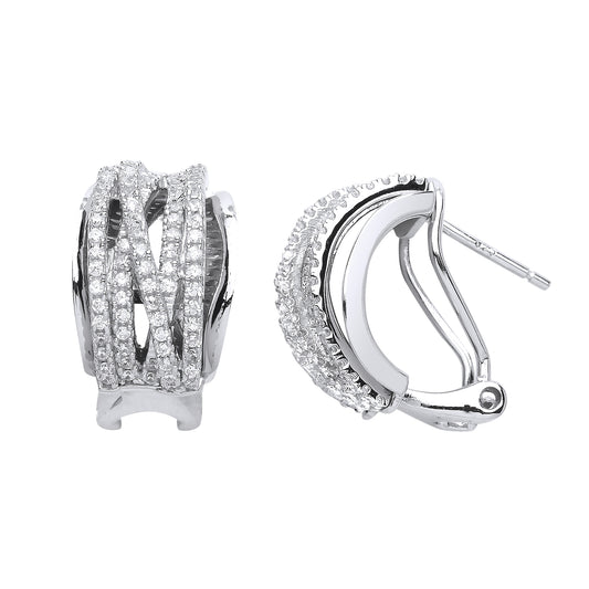 Silver  CZ Multi Strand Huggie Drop Earrings - GVE573