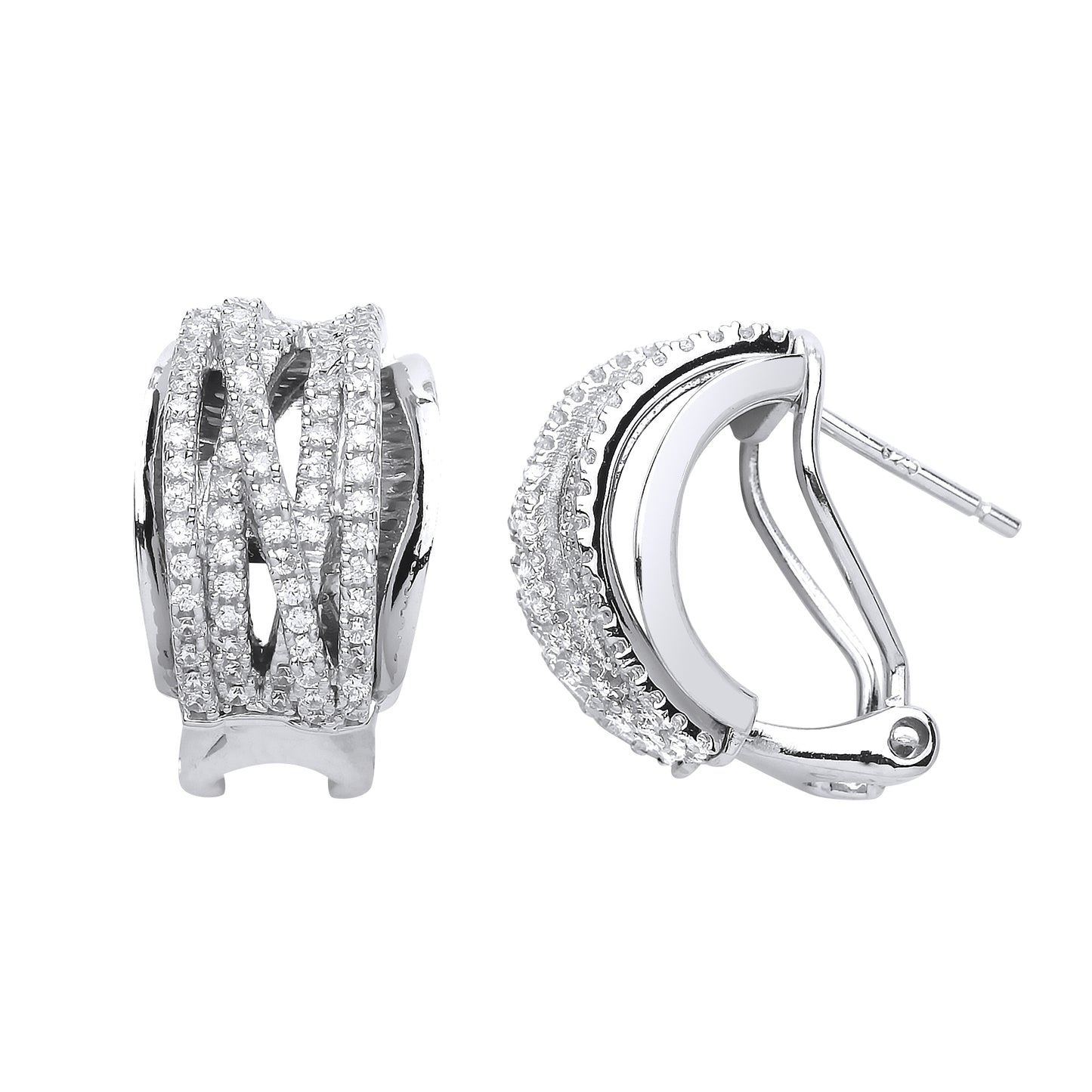 Silver  CZ Multi Strand Huggie Drop Earrings - GVE573