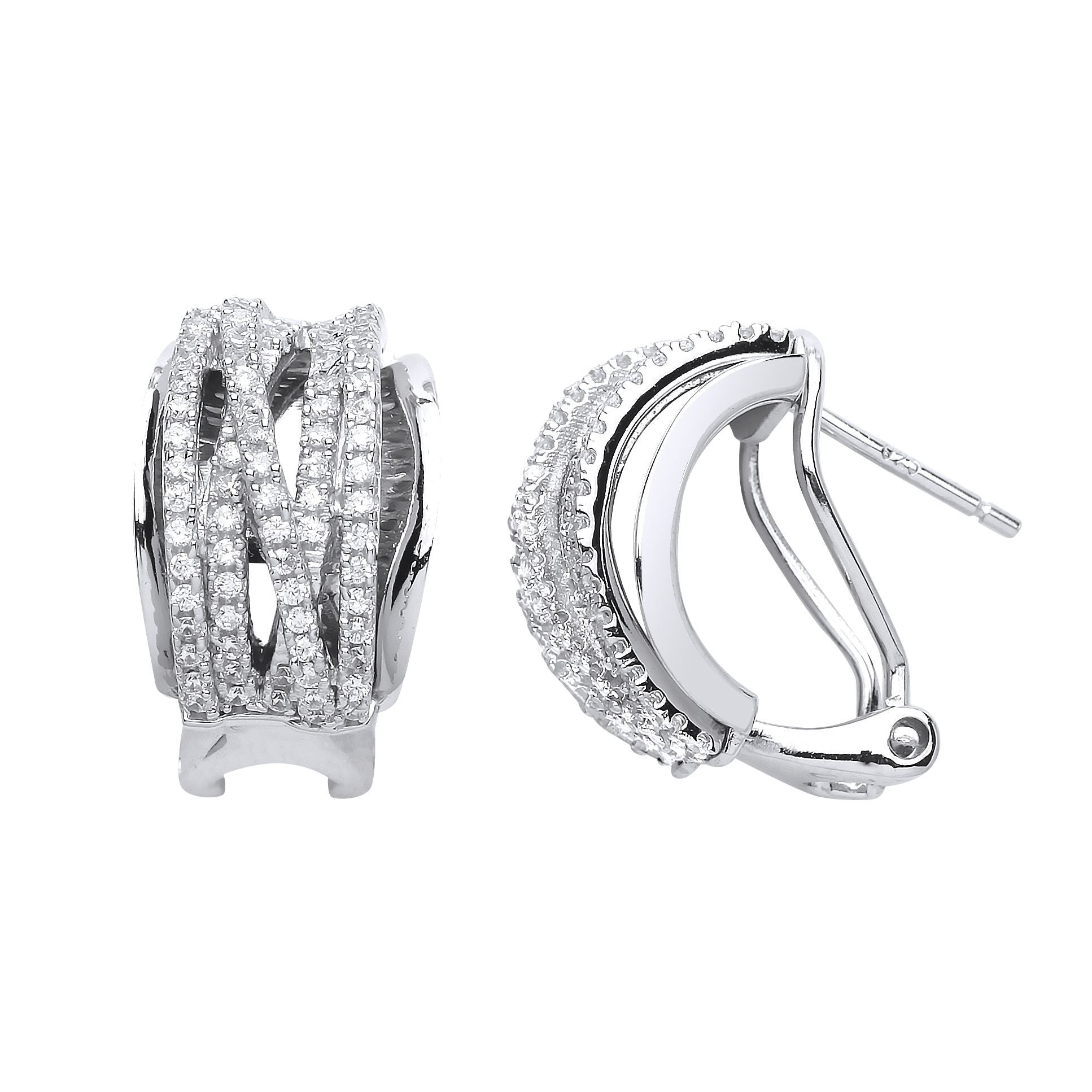 Silver  CZ Multi Strand Layered Huggie Drop Earrings - GVE573