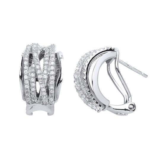 Silver  CZ Multi Strand Layered Huggie Drop Earrings - GVE573