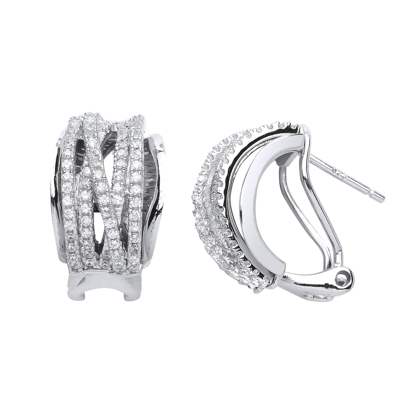 Silver  CZ Multi Strand Layered Huggie Drop Earrings - GVE573