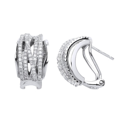 Silver  CZ Multi Strand Layered Huggie Drop Earrings - GVE573