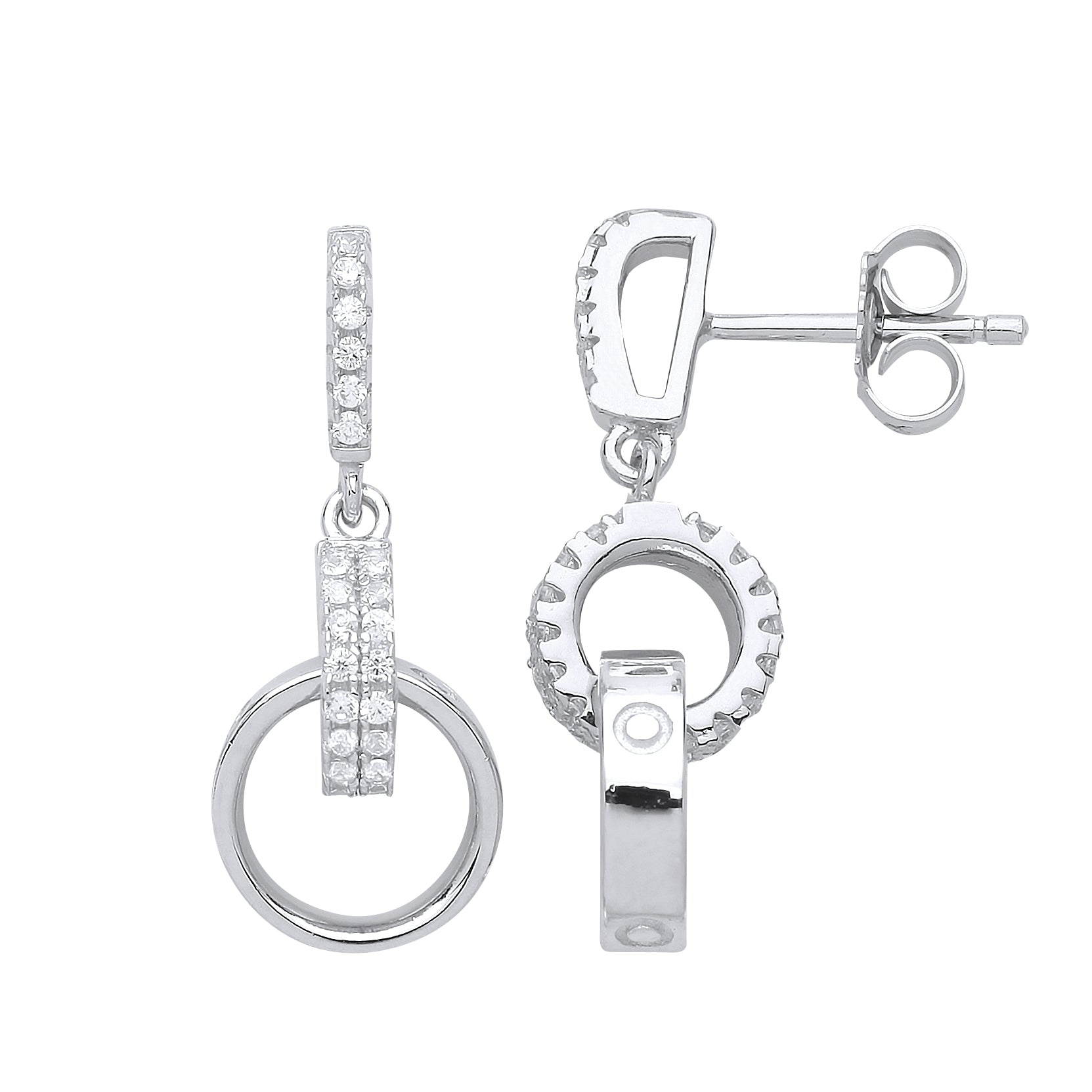 Silver  CZ Linked Hoop Loop Drop Earrings - GVE577