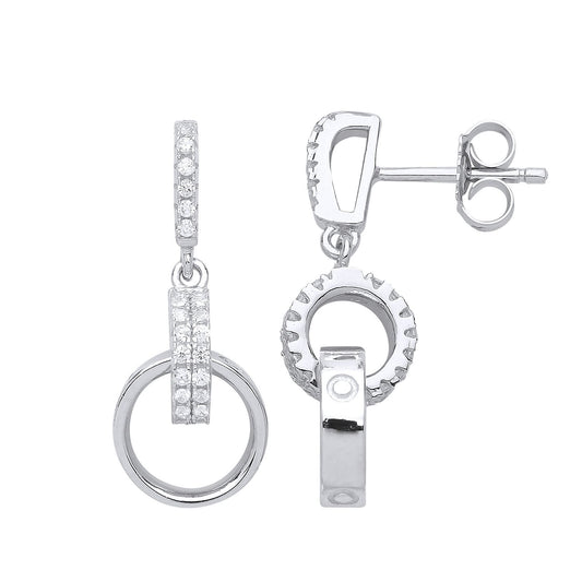 Silver  CZ Linked Hoop Loop Drop Earrings - GVE577