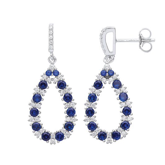 Silver  Blue CZ Alternating Drop Earrings - GVE578