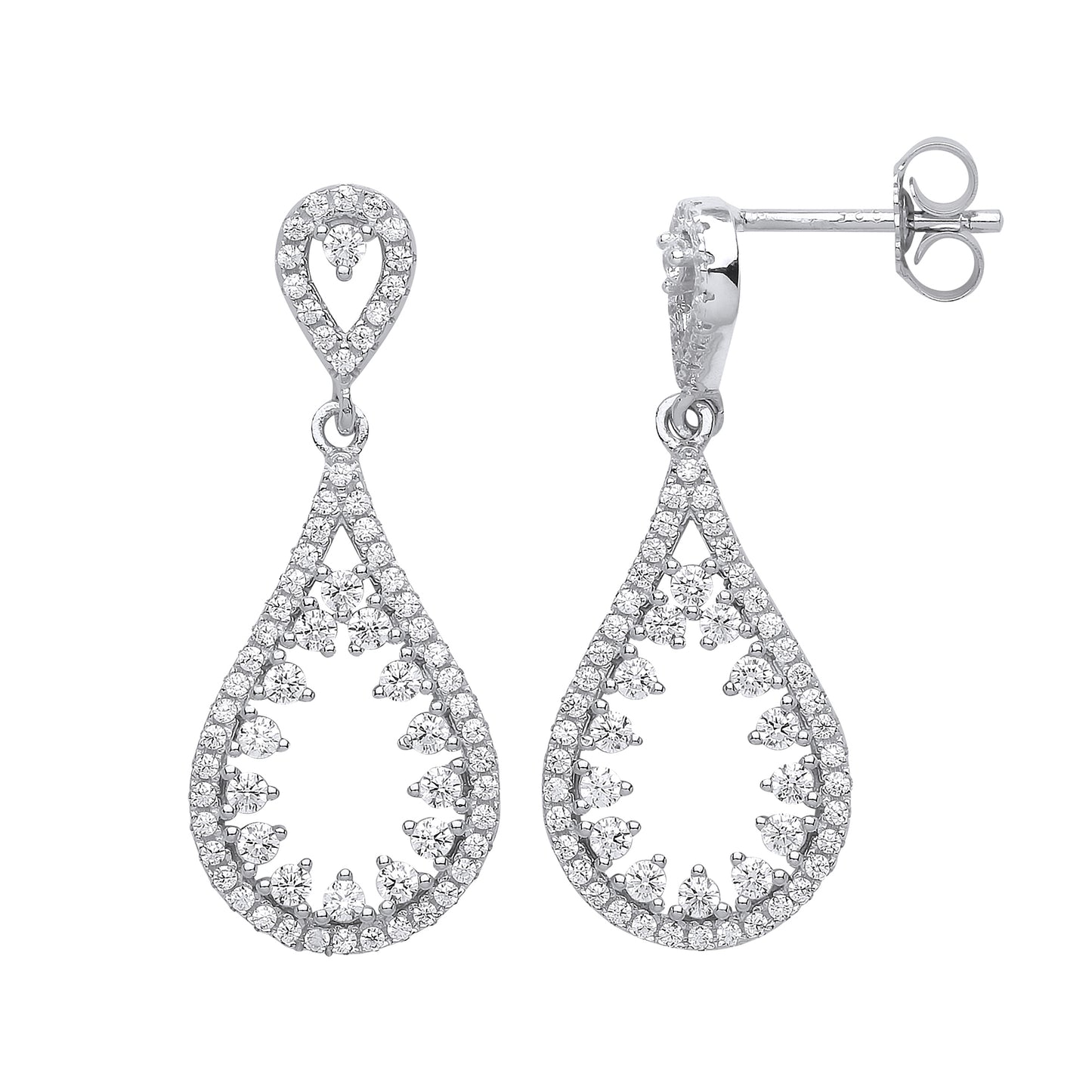 Silver  CZ Icicle Tear Drop Earrings - GVE580