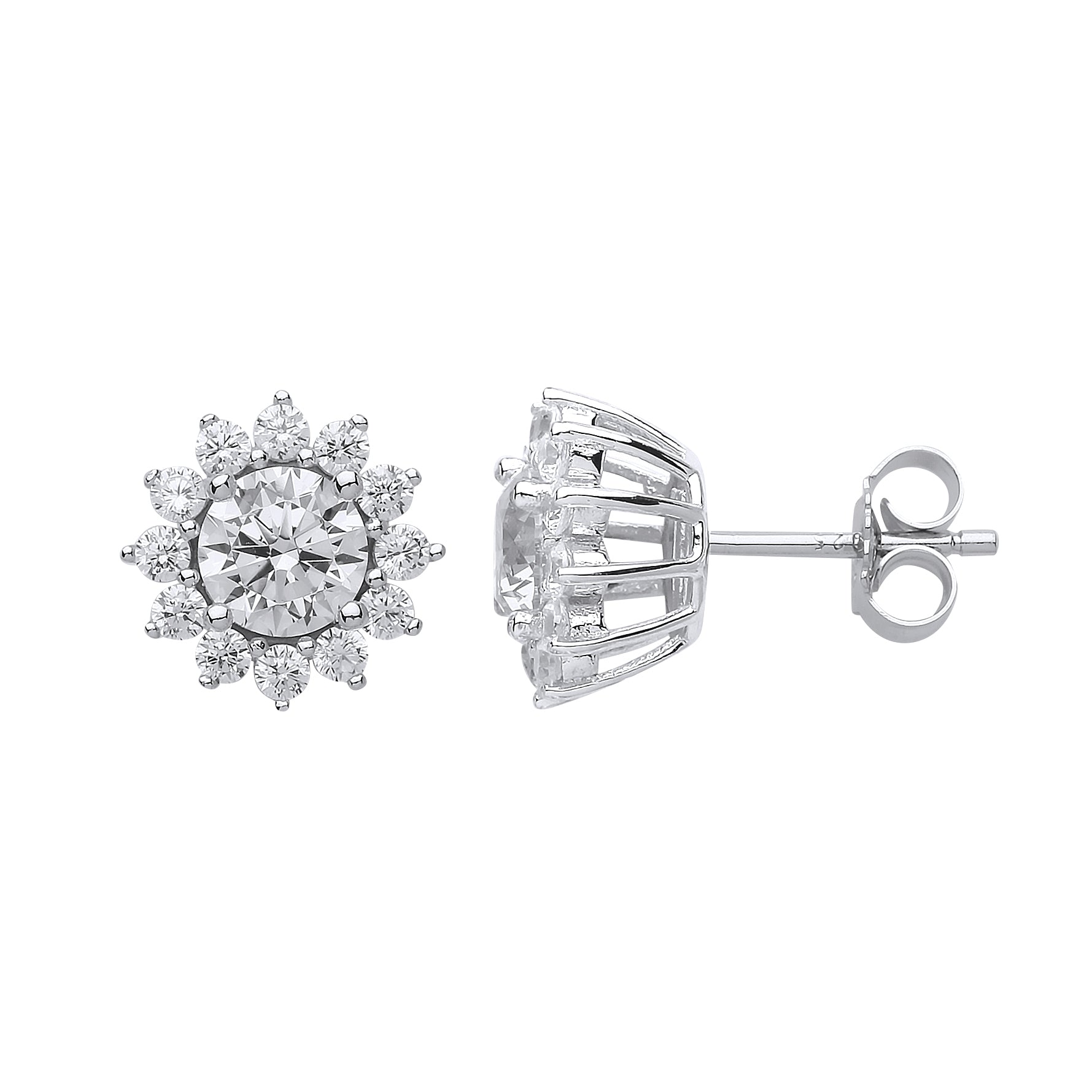 Silver  CZ Sunshine Cluster Solitaire Stud Earrings - GVE581