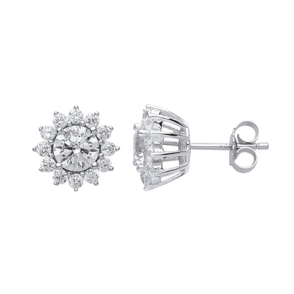 Silver  CZ Sunshine Cluster Solitaire Stud Earrings - GVE581