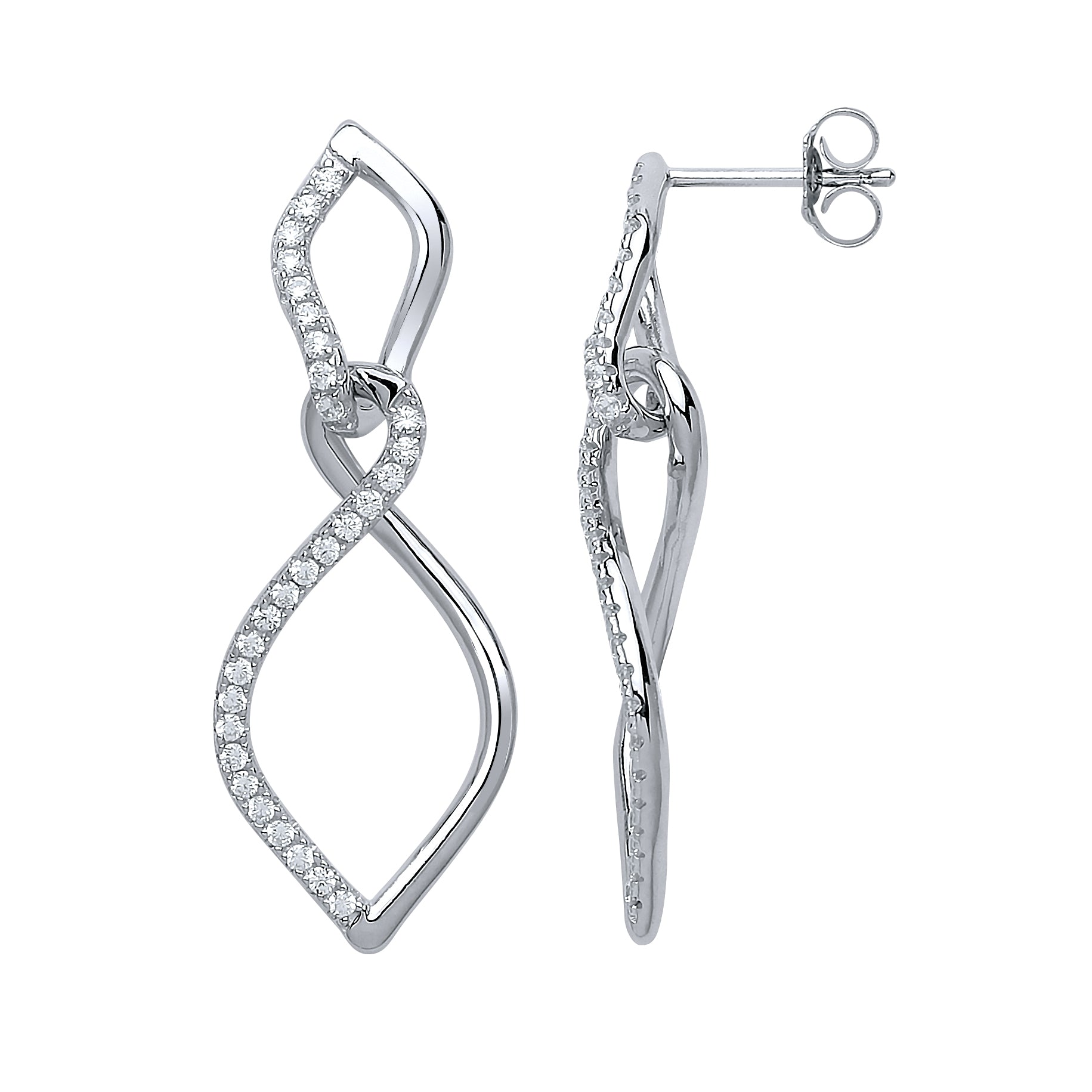 Silver  CZ Liquid Flame Twist Drop Earrings - GVE586