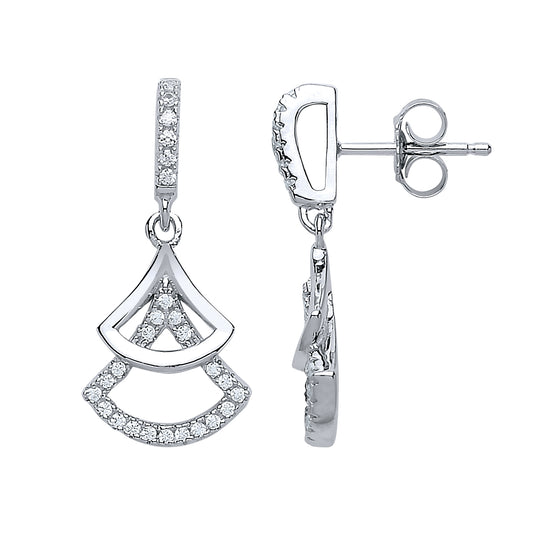 Silver  CZ Tree Fan Drop Earrings - GVE587