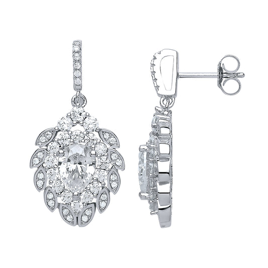 Silver  Pear CZ Strawberry Shaped Cluster Drop Earrings - GVE588