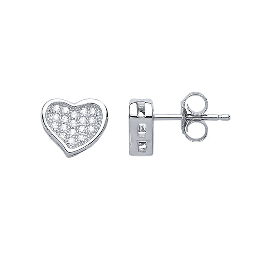 Silver  CZ Pave Love Heart Stud Earrings - GVE592