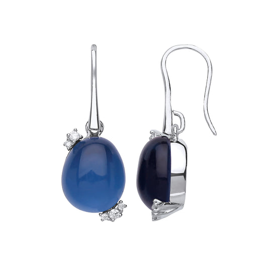 Silver  Blue Oval Quartz Pebble Drop Earrings - GVE593SAP