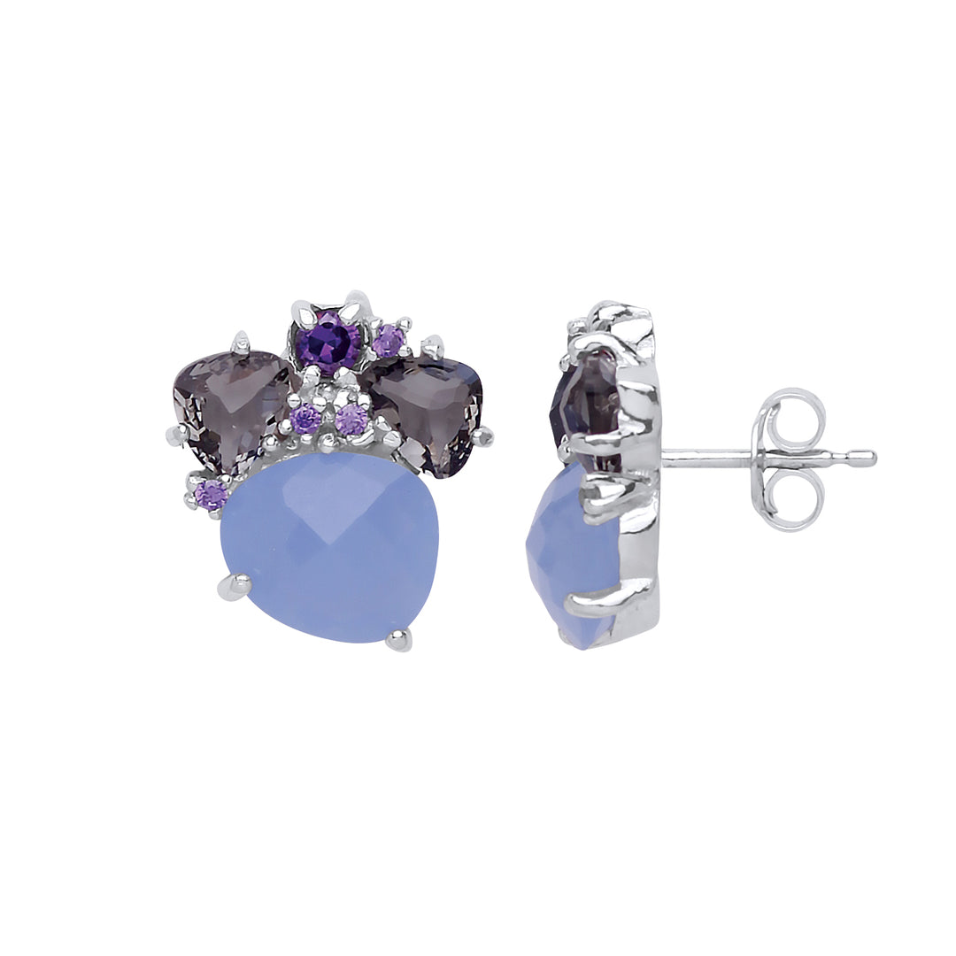 Silver  lilac Oval Quartz Pebble Stud Earrings - GVE594VIO