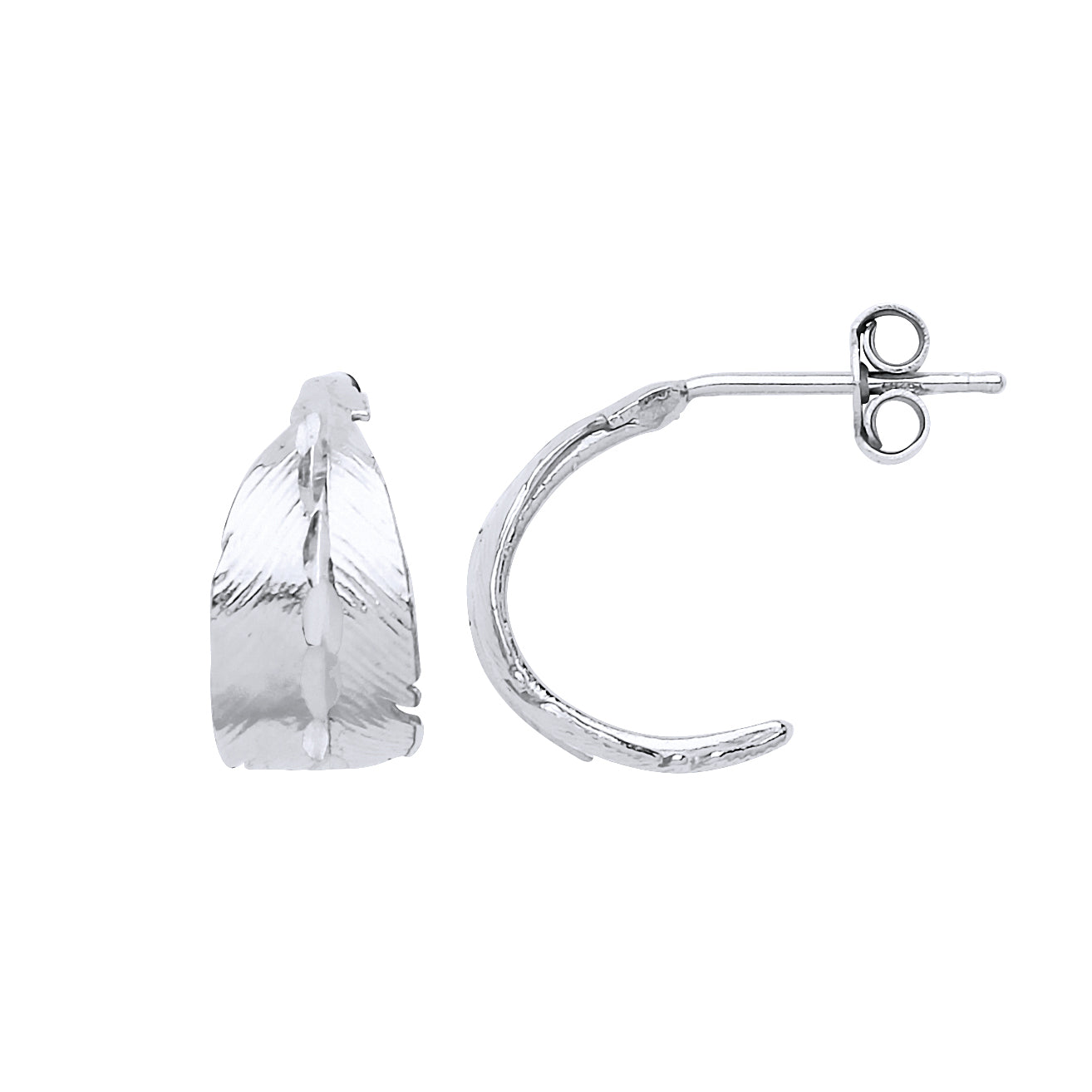 Silver  Angel Feather Huggie Drop Hoop Earrings 14mm - GVE598