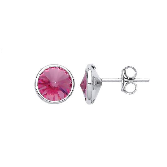 Silver  Pink Crystal Halo Hoop Solitaire Stud Earrings - GVE600RU