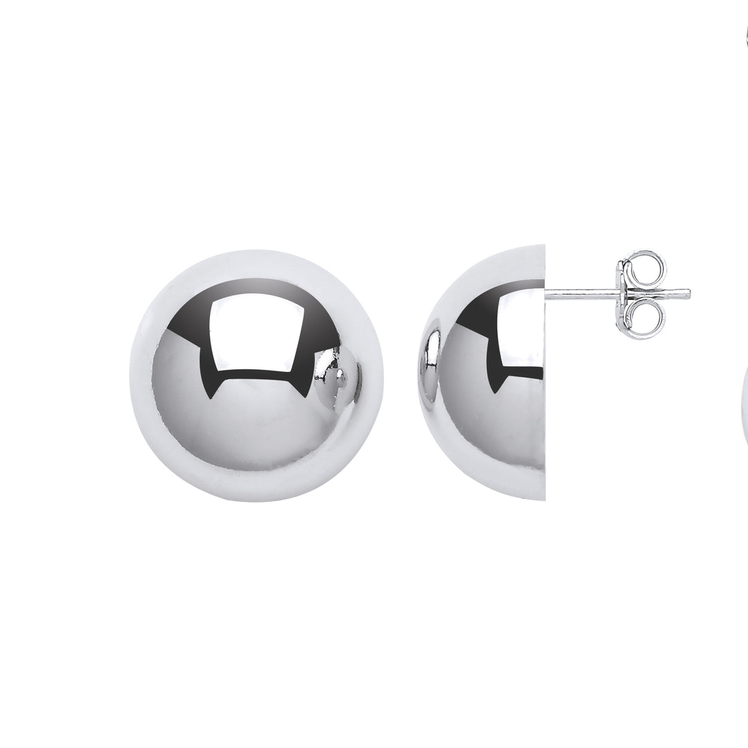 Silver  Semi-Sphere Dome Stud Earrings - GVE603