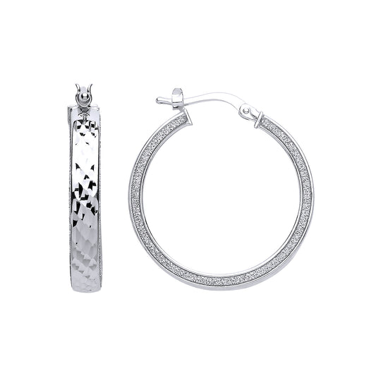 Silver  Moondust Hoop Earrings 24mm - GVE607