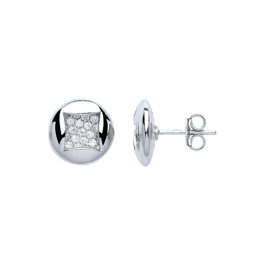 Silver  CZ Pave Quad Cluster Stud Earrings - GVE613