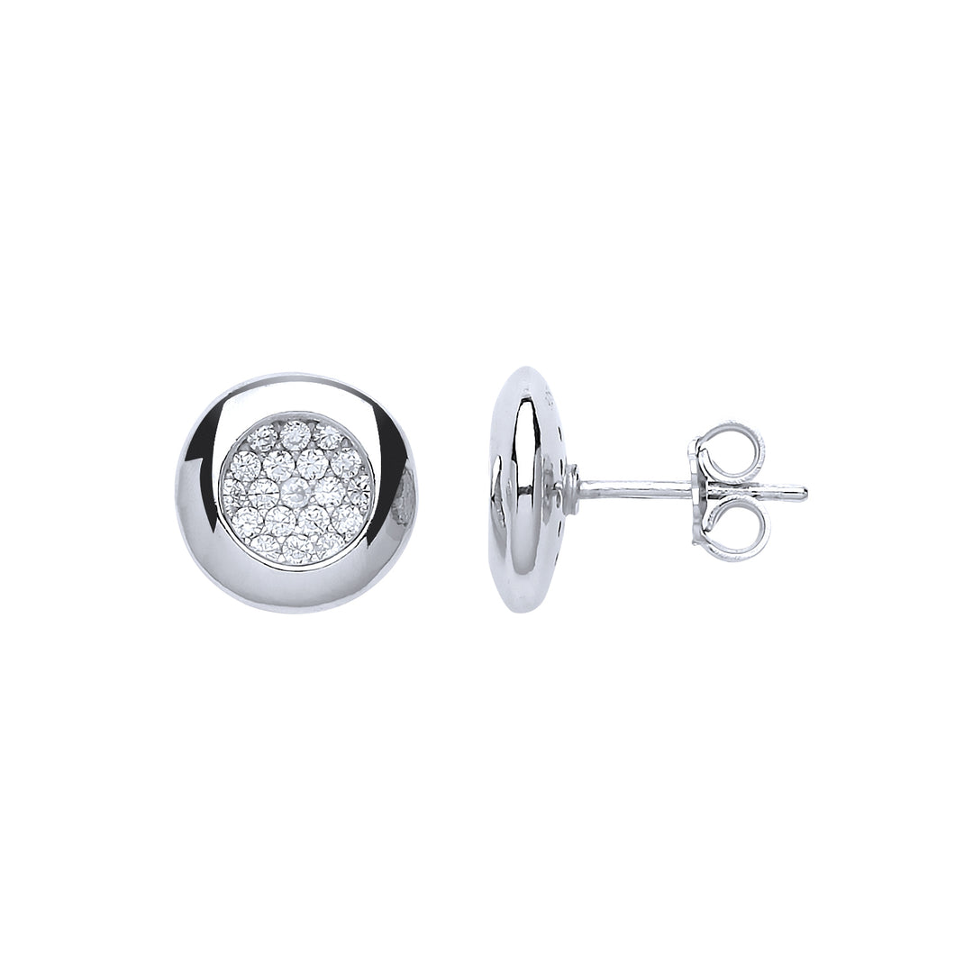 Silver  CZ Pave Donut Cluster Stud Earrings - GVE614