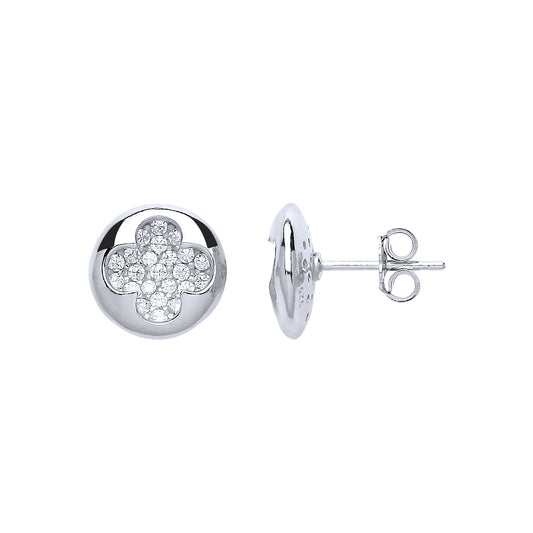 Silver  CZ Pave Clover Cluster Stud Earrings - GVE615