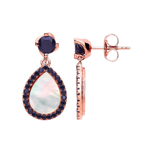 Rose Silver  Blue pear Mother Pearl Tears of Joy Drop Earrings - GVE621