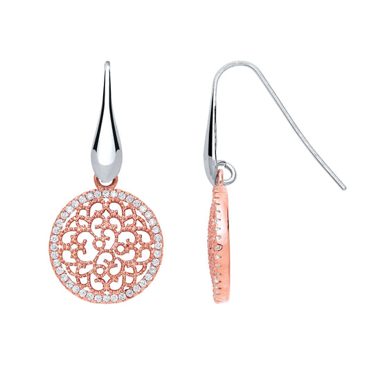 Rose Silver  CZ Filigree Snowflake Drop Earrings - GVE625ROSE