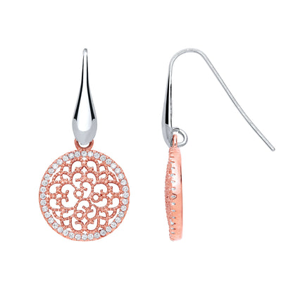 Rose Silver  CZ Filigree Snowflake Drop Earrings - GVE625ROSE