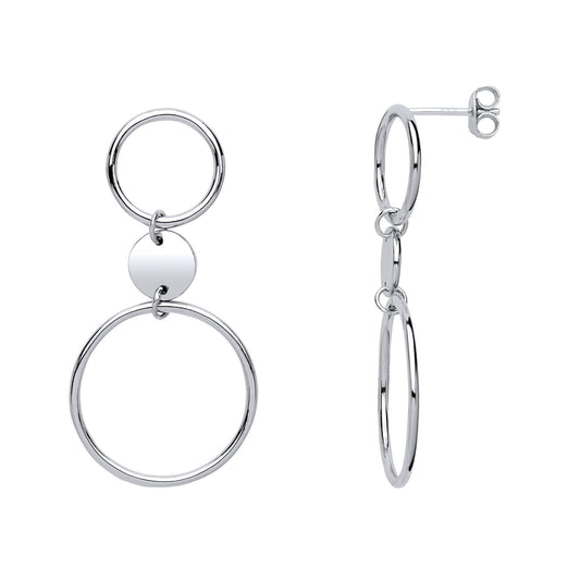 Silver Disc Hoops Drop Earrings - GVE628