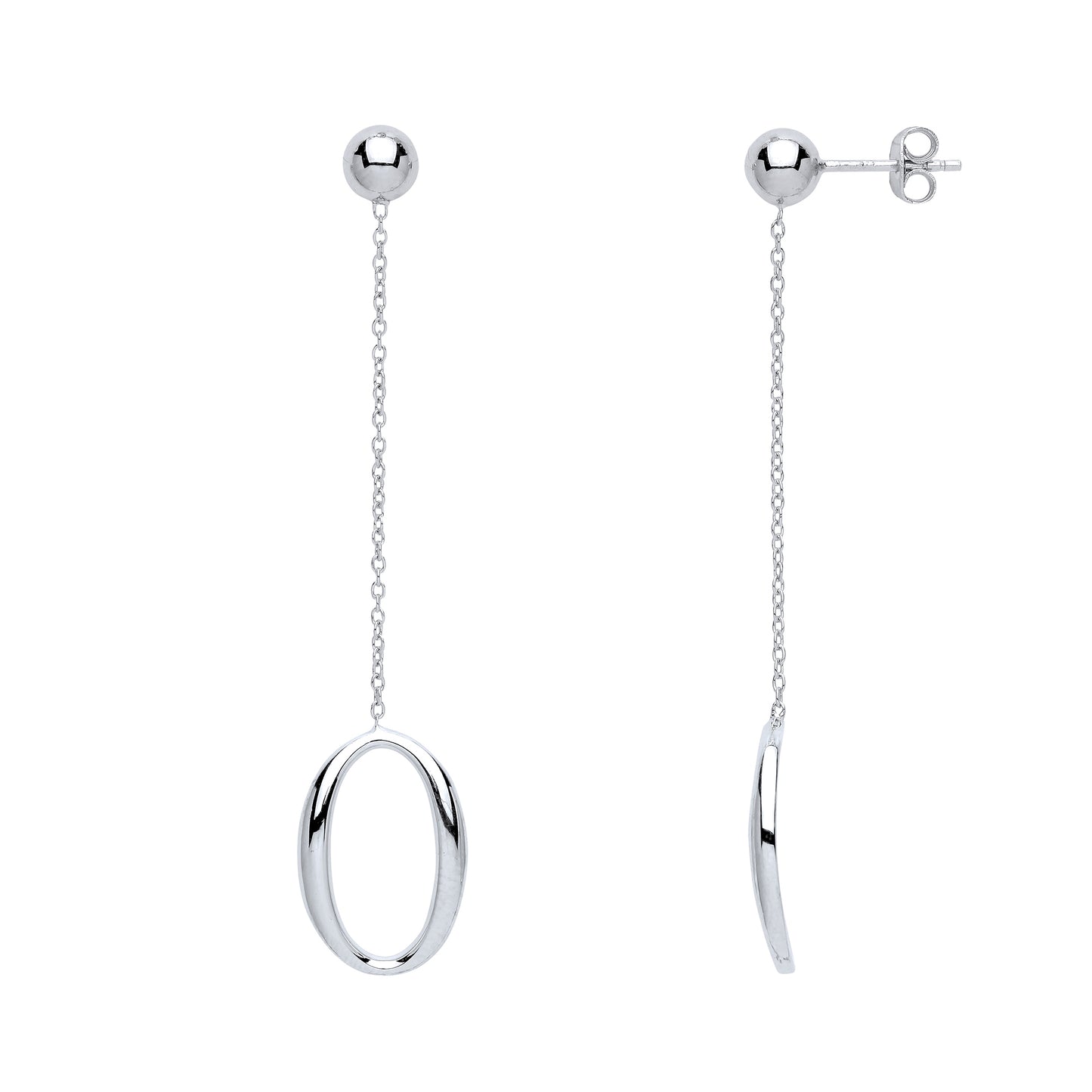 Silver  Swinging Oval Loop Drop Earrings - GVE631