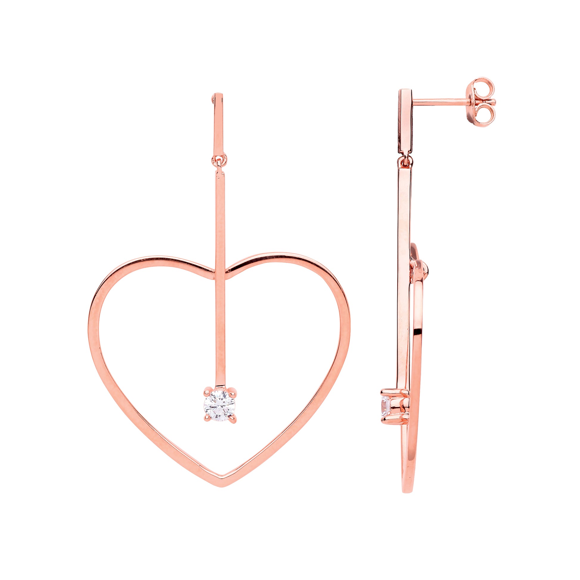 Rose Silver  CZ Love Heart Drop Earrings - GVE634