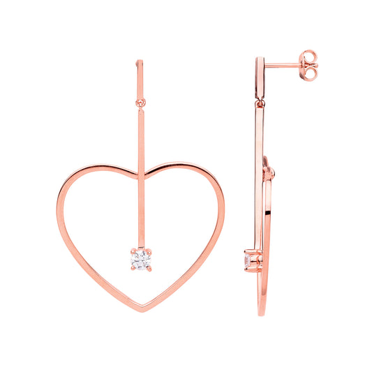 Rose Silver  CZ Love Heart Drop Earrings - GVE634