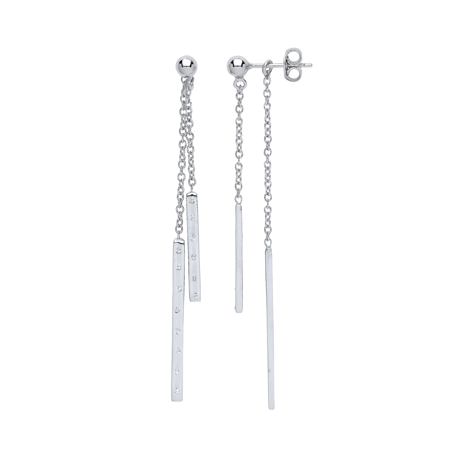 Silver  CZ Wind Chime Drop Earrings - GVE639