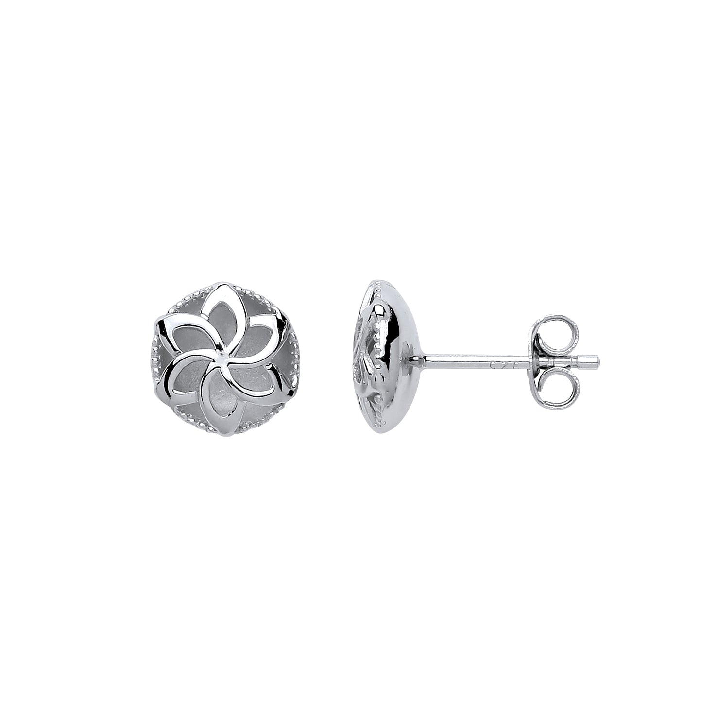 Silver  Flower Cave Stud Earrings - GVE640