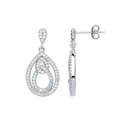 Silver  CZ Thread Tear Loop Drop Earrings - GVE644