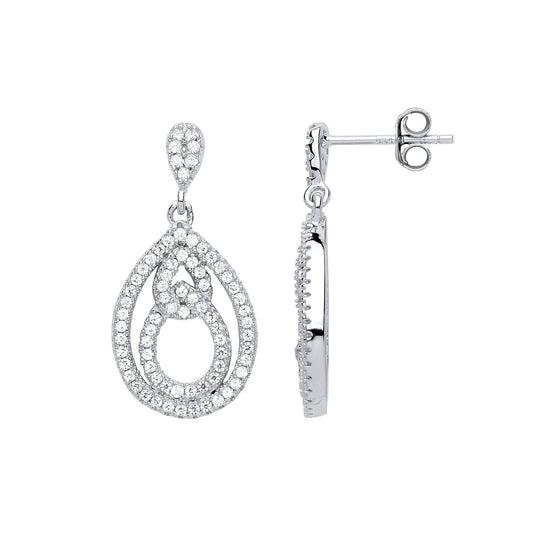 Silver CZ Thread Tear Loop Drop Earrings - GVE644