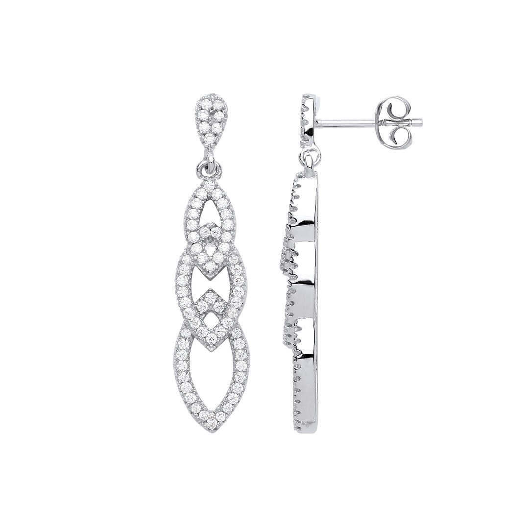 Silver  CZ Plaited Marquise Halo Drop Earrings - GVE646