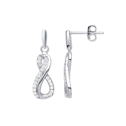 Silver  CZ Infinity Figure 8 Drop Earrings - GVE647