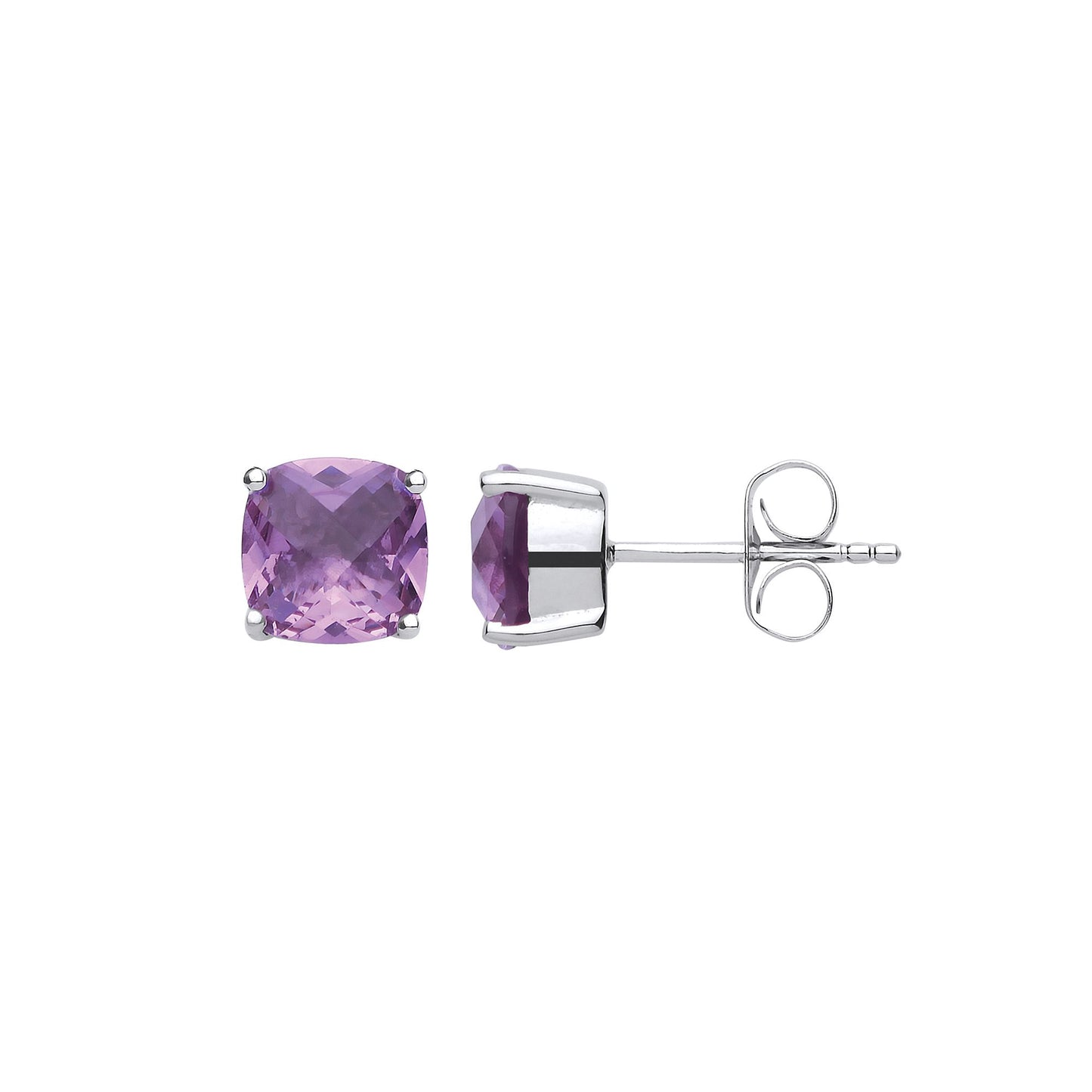 Silver  Purple Cushion CZ Checkerboard Stud Earrings - GVE650AMY